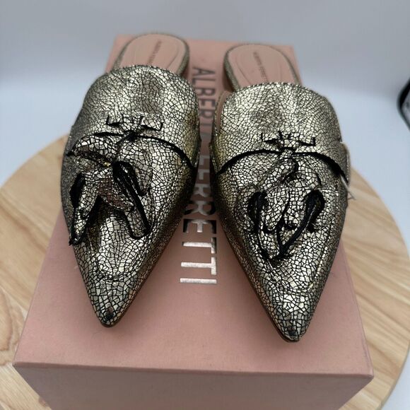 Alberta Ferretti Flat Shoes Womens 36 Gold Leather Mia Mule Slip On Banana - Picture 3 of 10